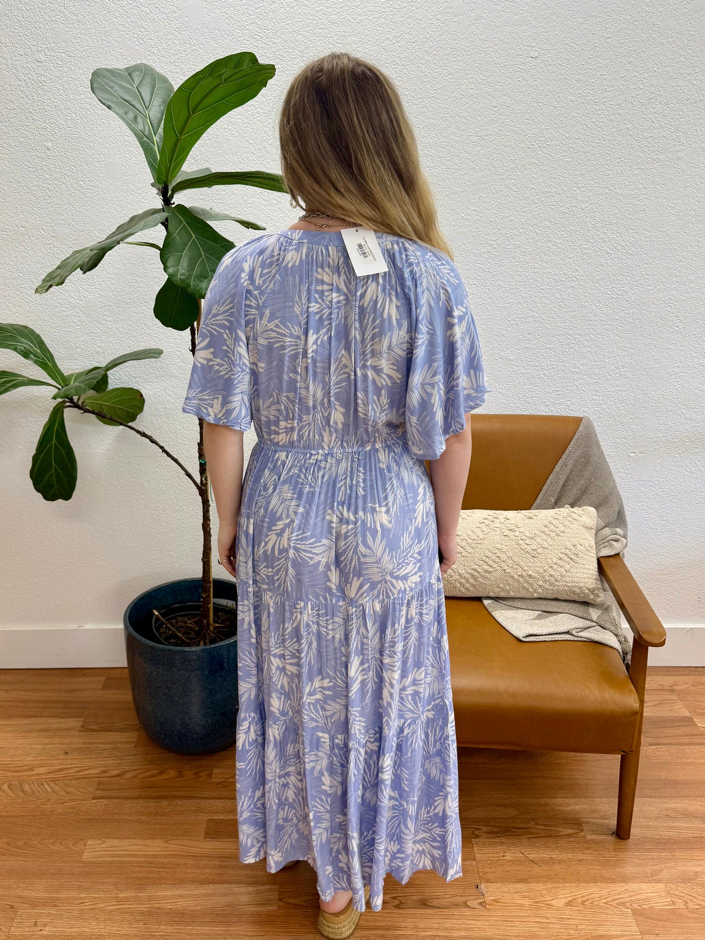 Ice Blue Leaf Maxi Dress