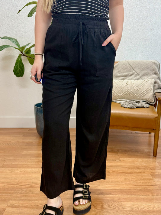 Black Wide Leg Paperbag Pants