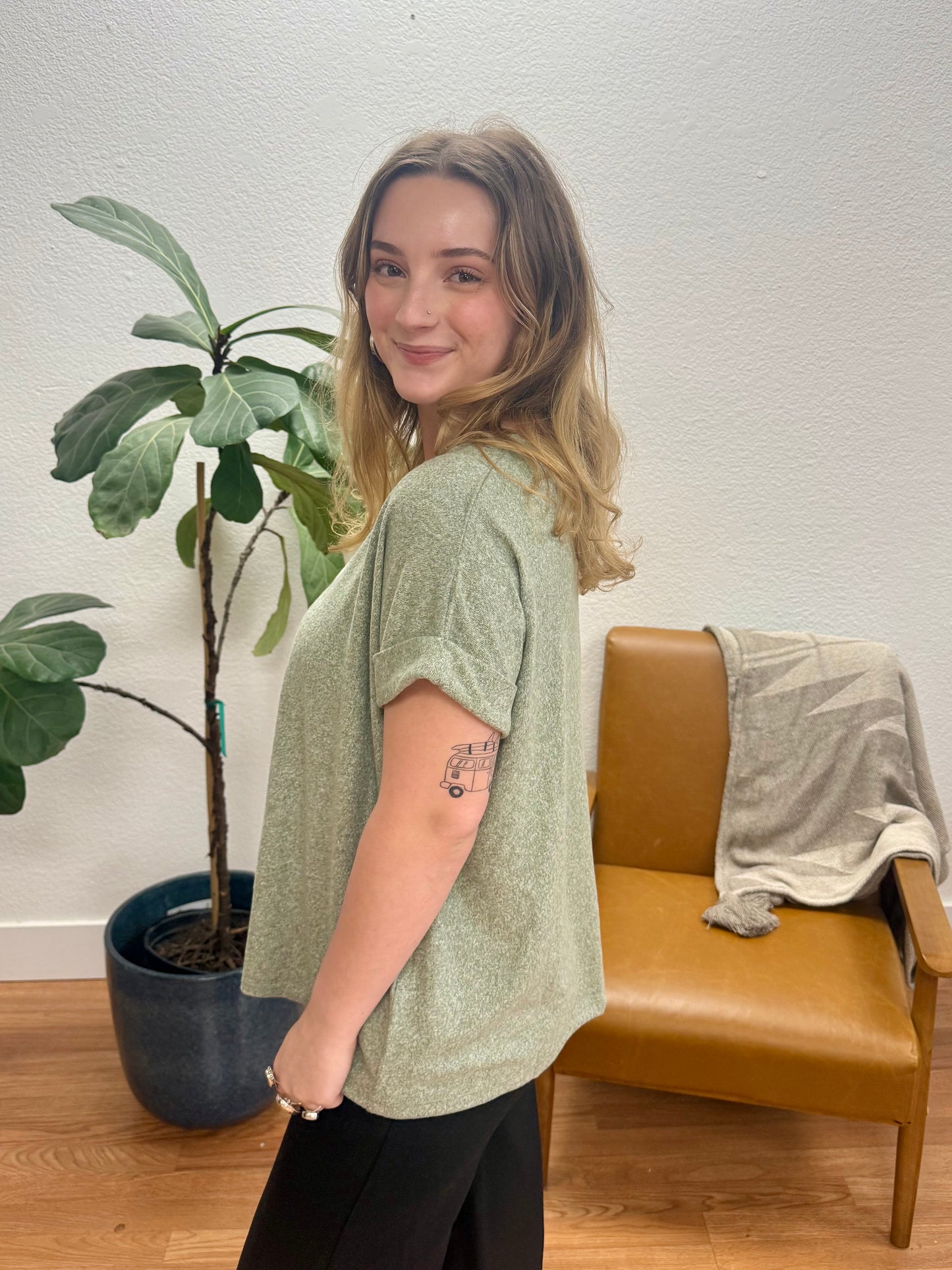 Light Olive Soft Melange Tee