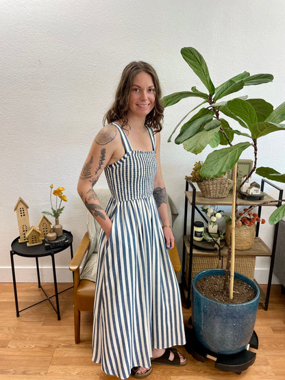 Navy Nautical Stripe Midi Dress