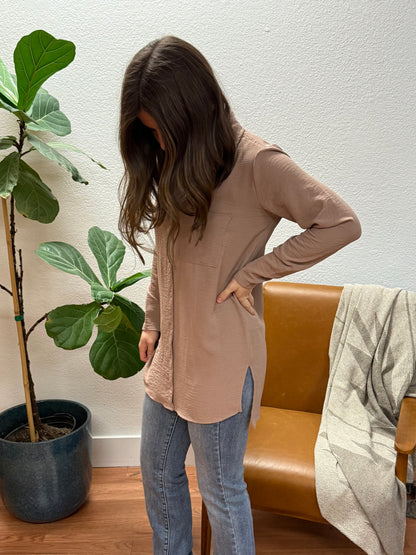 Taupe Button Blouse