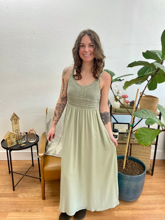 Sage Crochet Bodice Maxi Dress - Terra Cottage