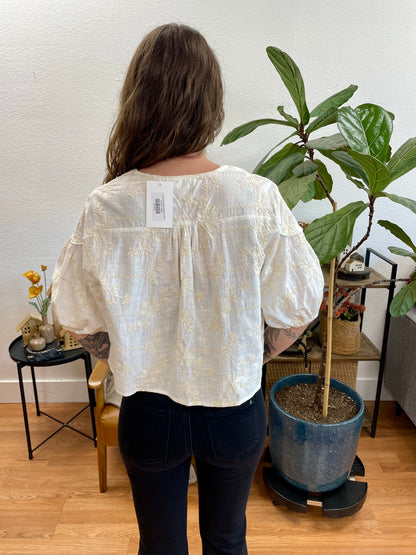 Ivory Short Sleeve Button Up Top