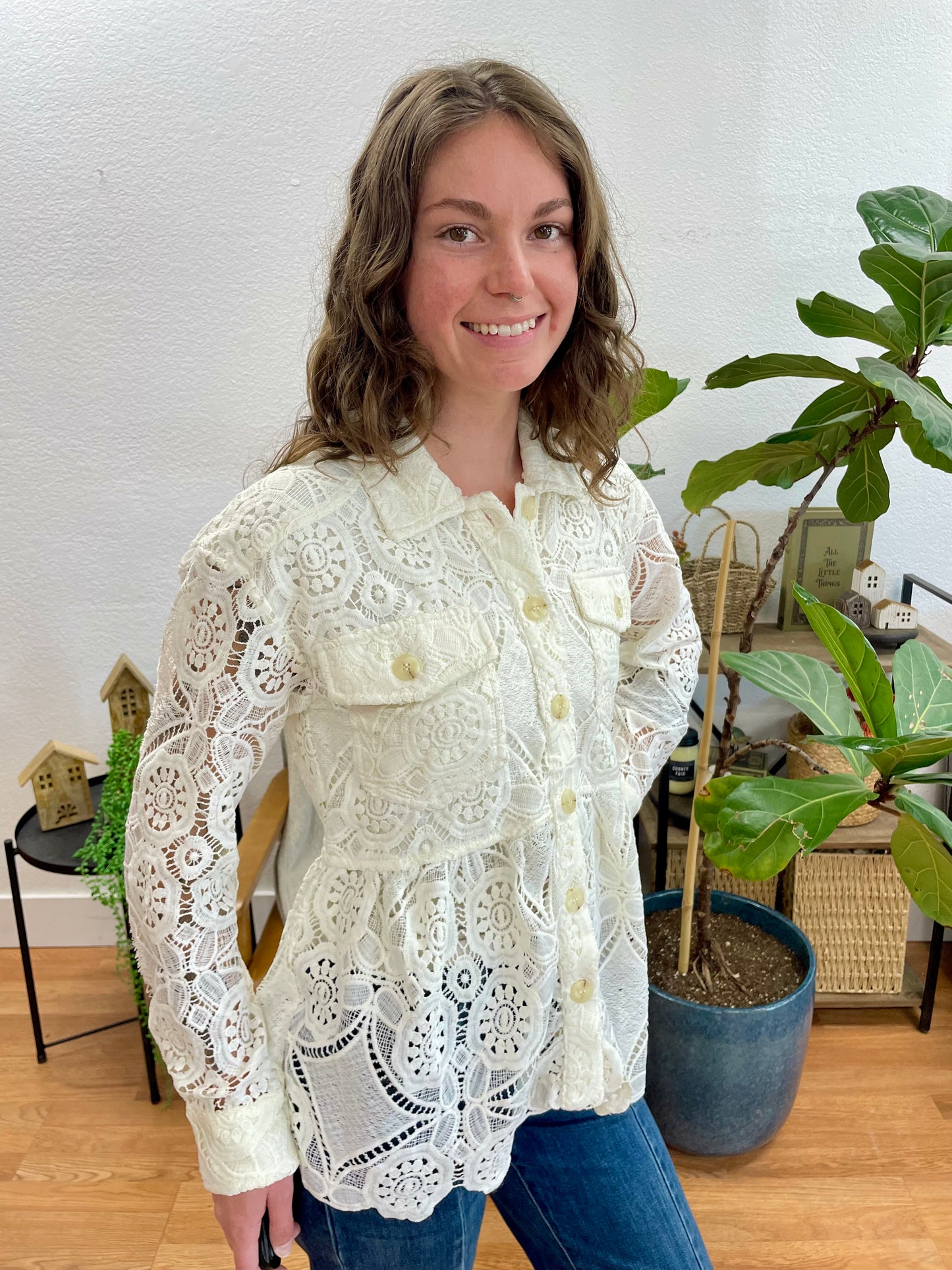 White Lace Peplum Jacket