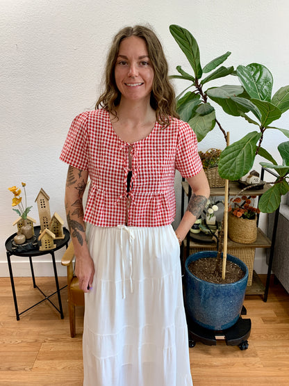 Red Gingham Tie Front Top