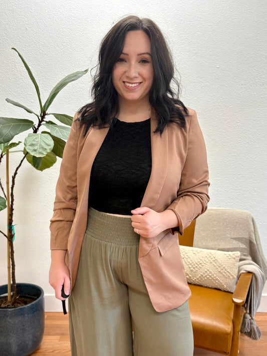 Hazelnut Solid Collared Blazer