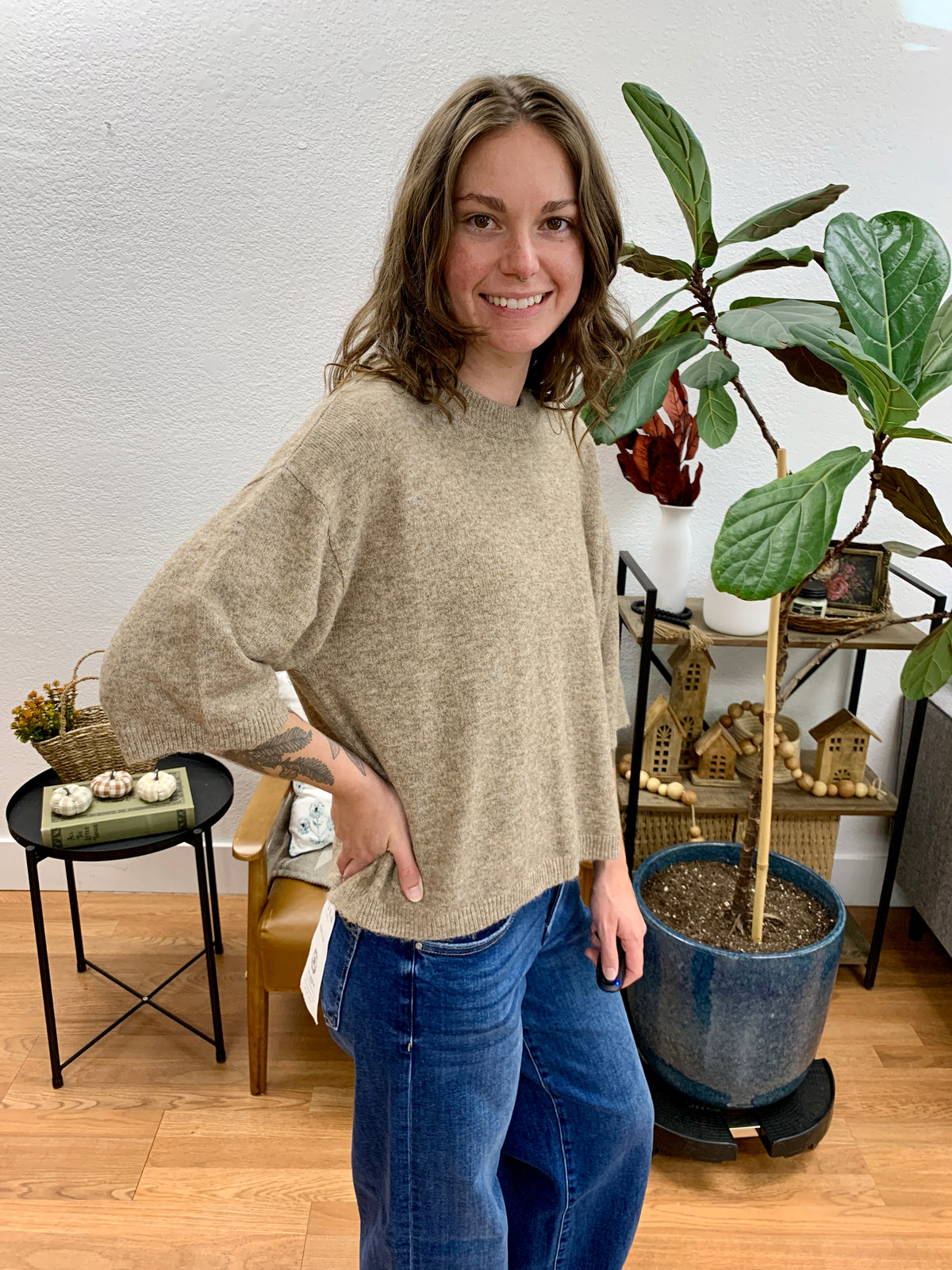 Tan Heathered Boxy Pullover
