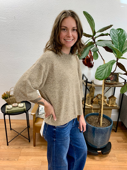 Tan Heathered Boxy Pullover