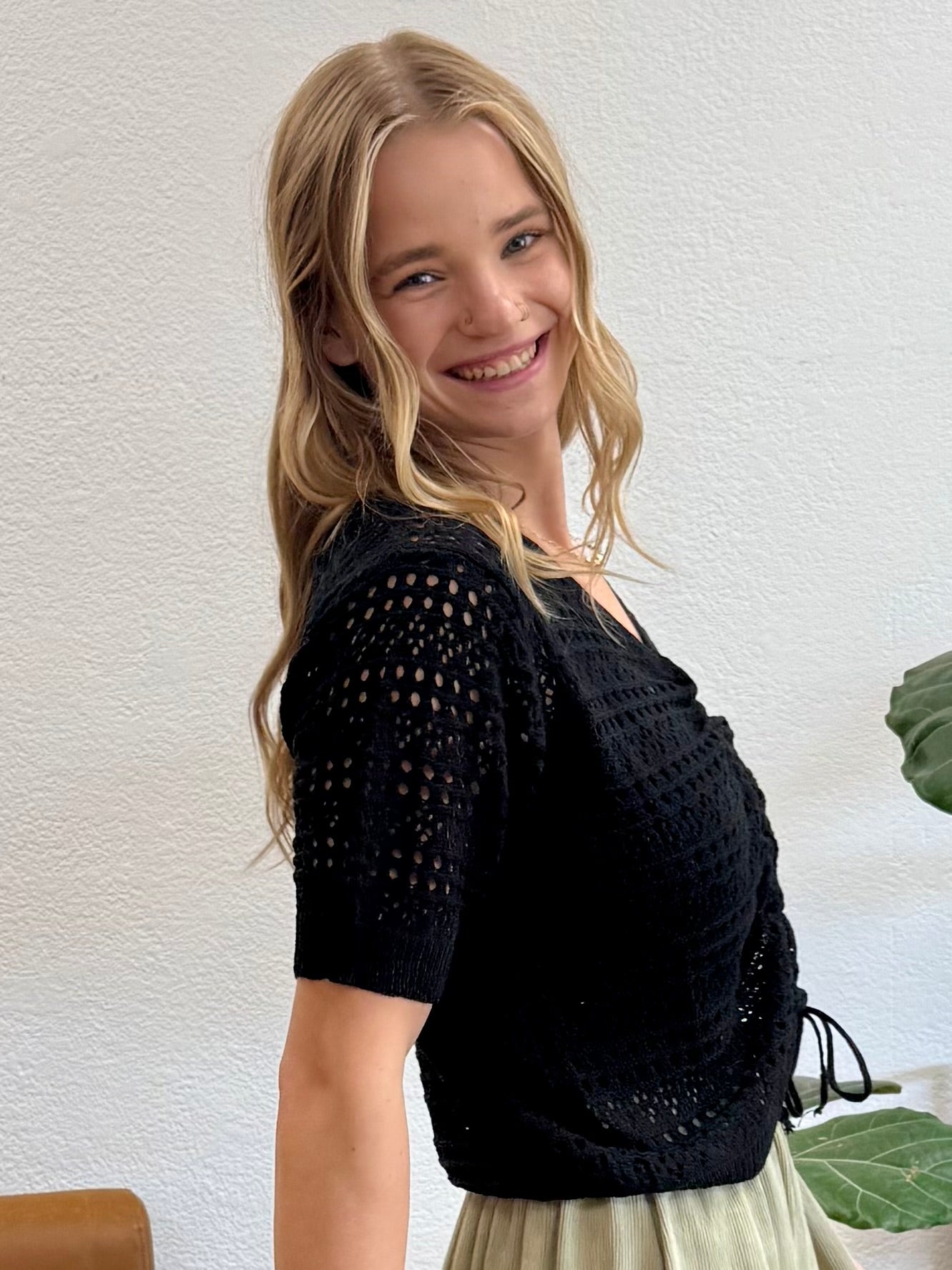 Black Front Crochet Blouse