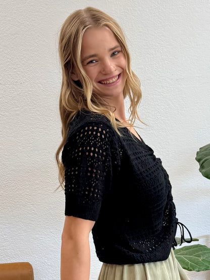 Black Front Crochet Blouse