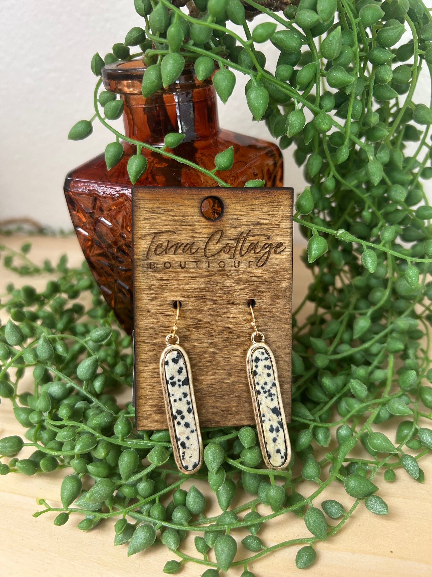 Metal Bar Stone Earrings
