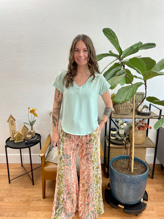 Apricot Mixed Print Flowy Pants