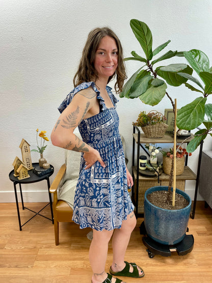 Denim Smocked Bodice Dress