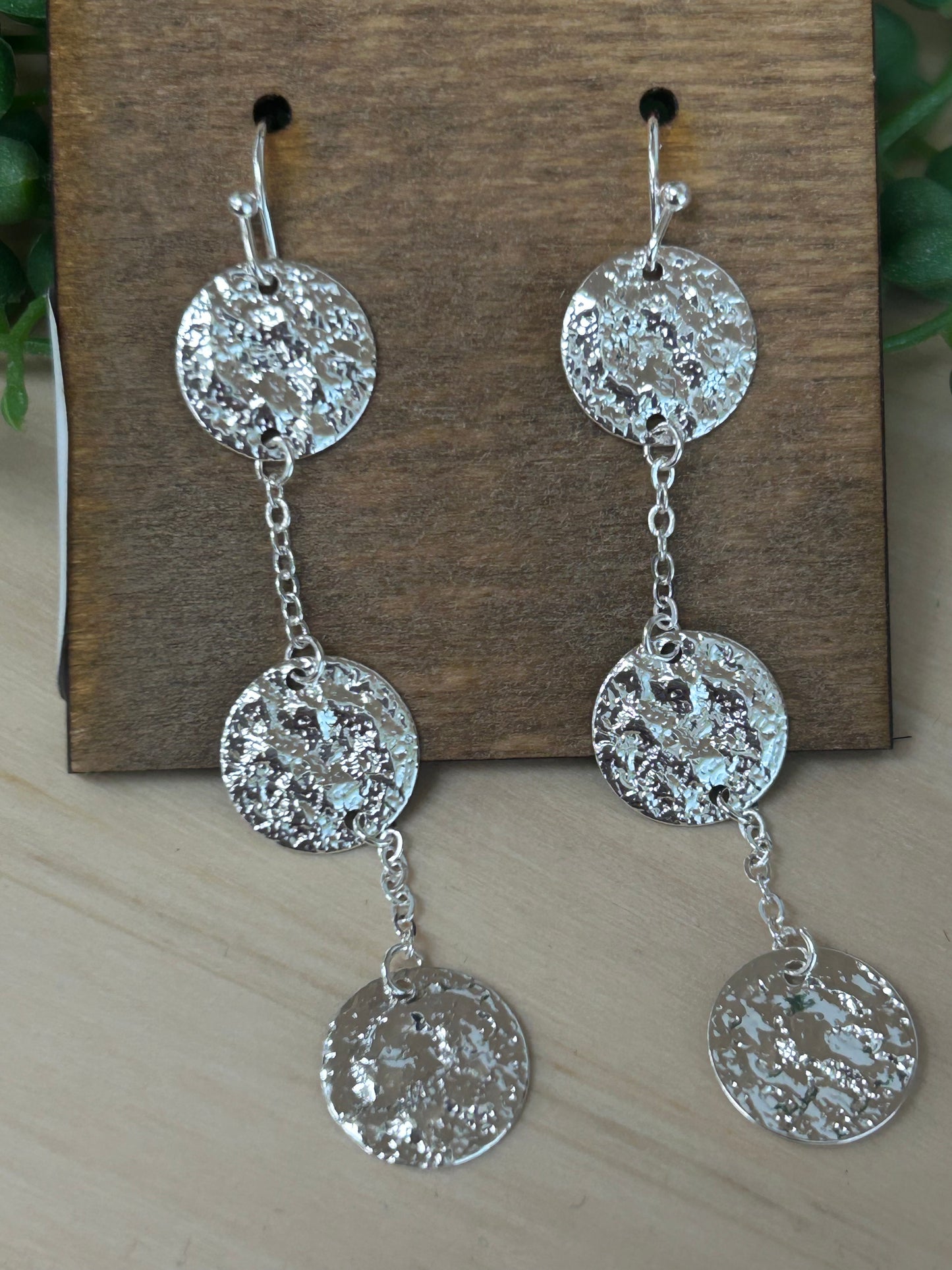 Triple Coin Chain Dangle Earrings