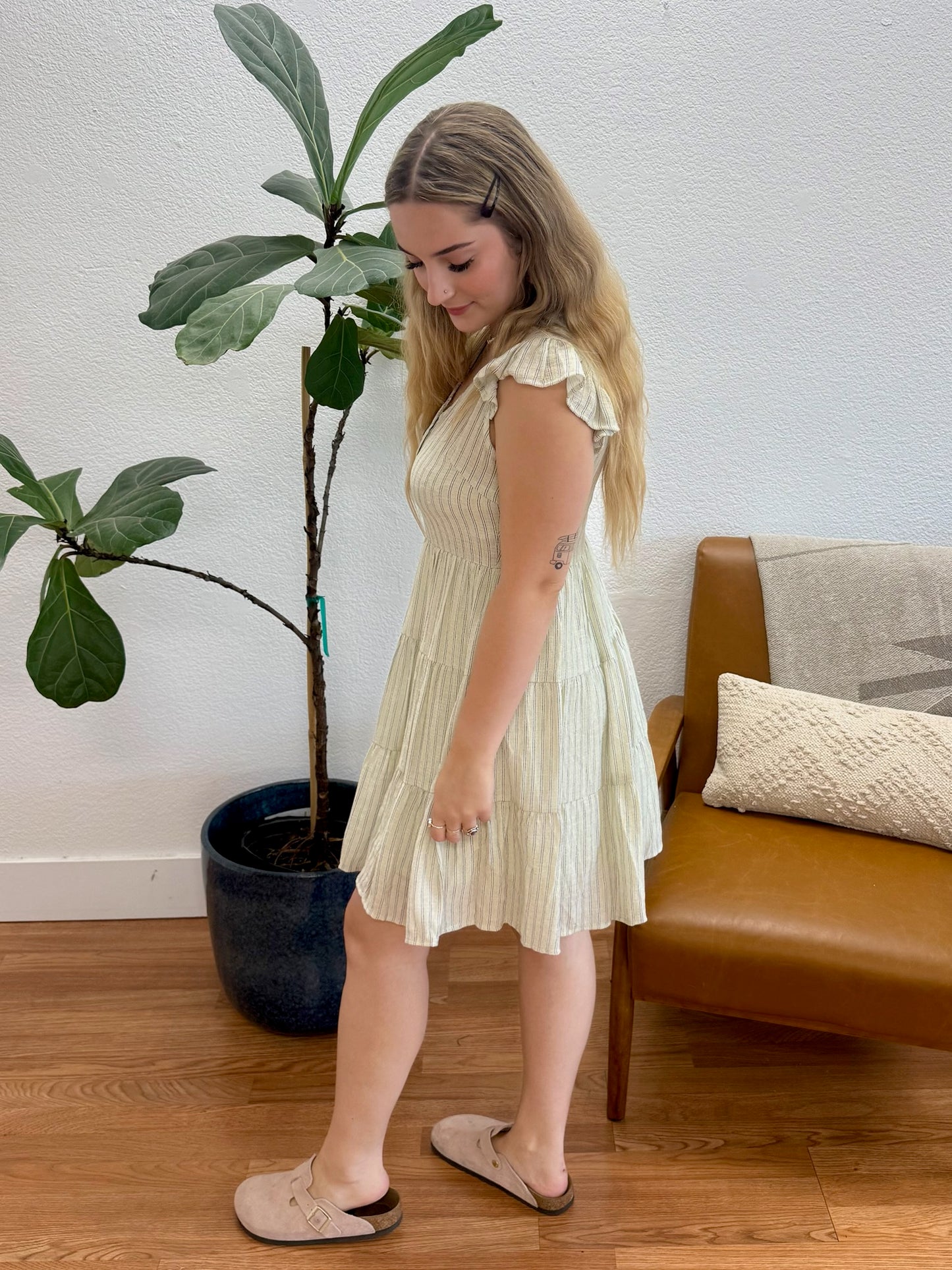 Light Olive Stripe Mini Dress