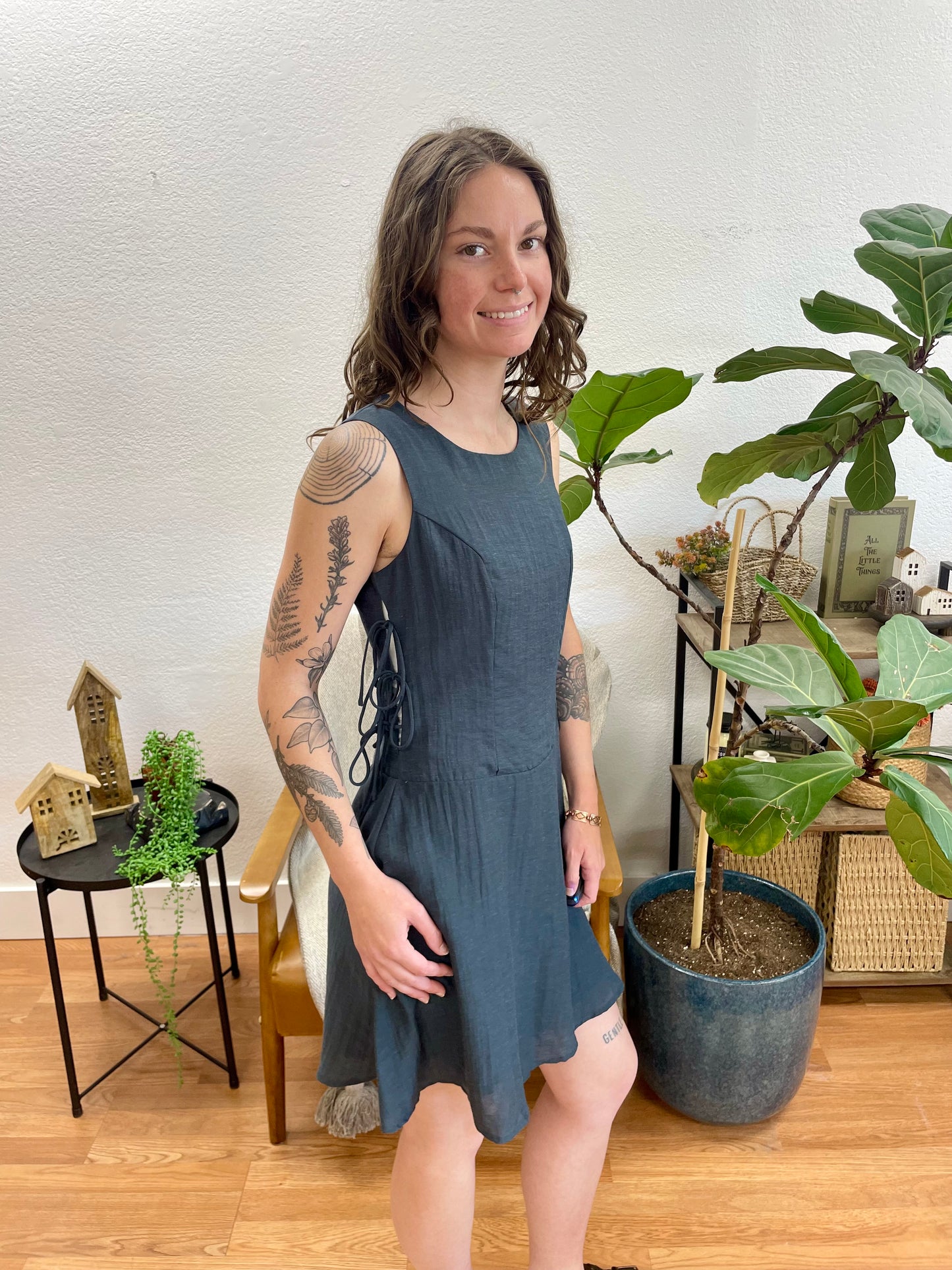 Graphite Side Tie Mini Dress
