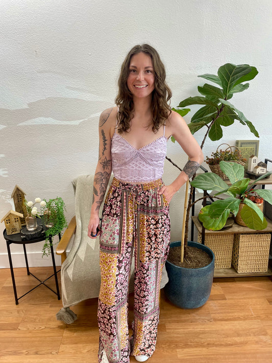 Espresso Flowy Printed Pants
