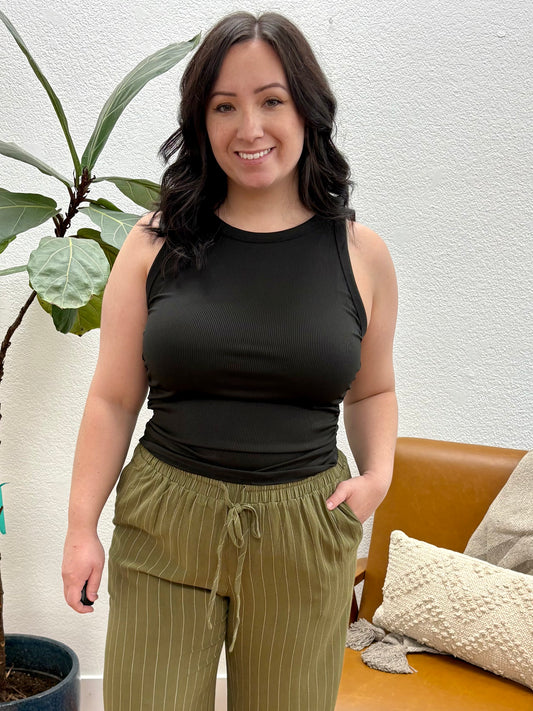 Black Sleeveless Rib Tank