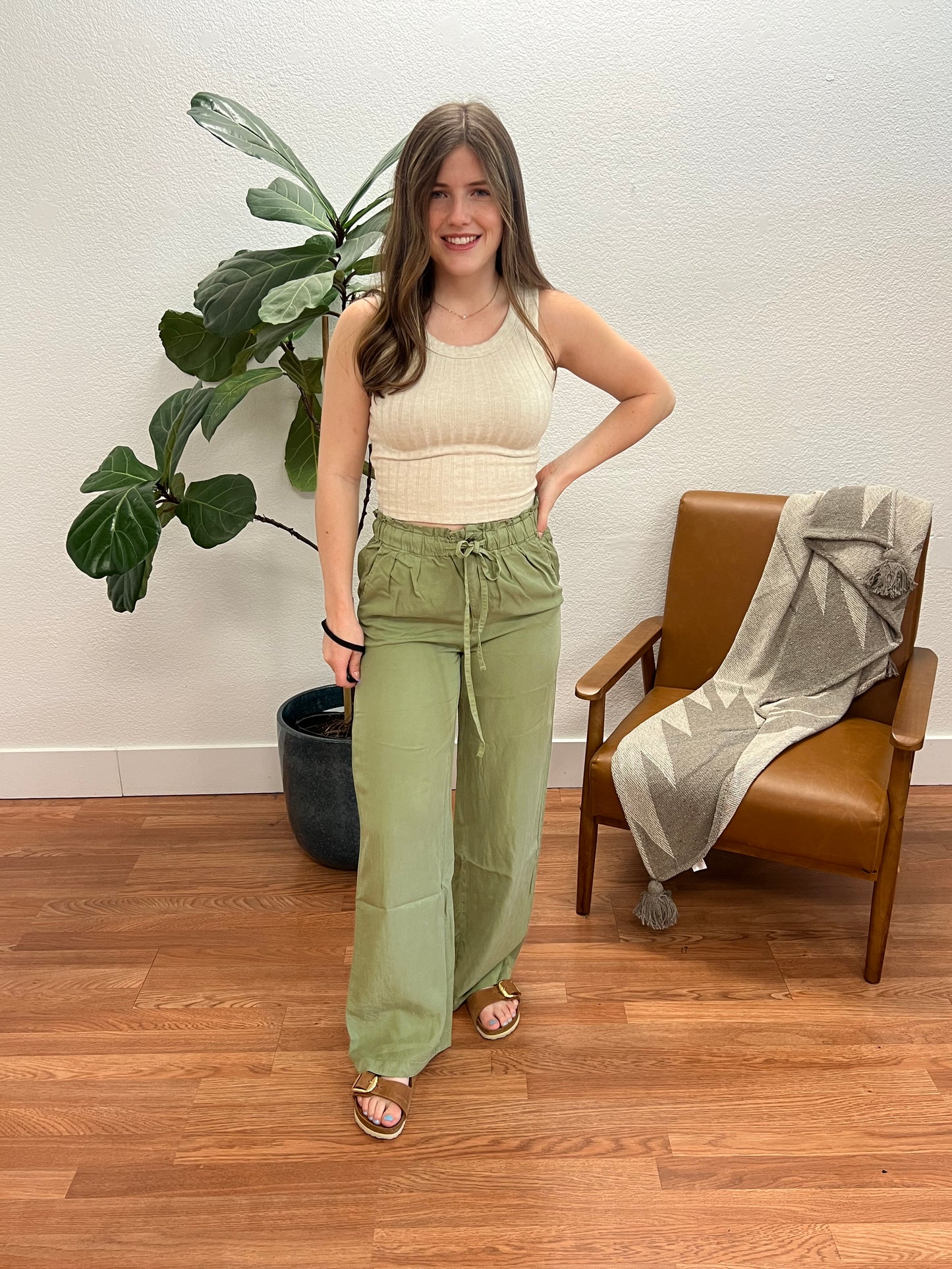 Olive Full Length Flowy Pants