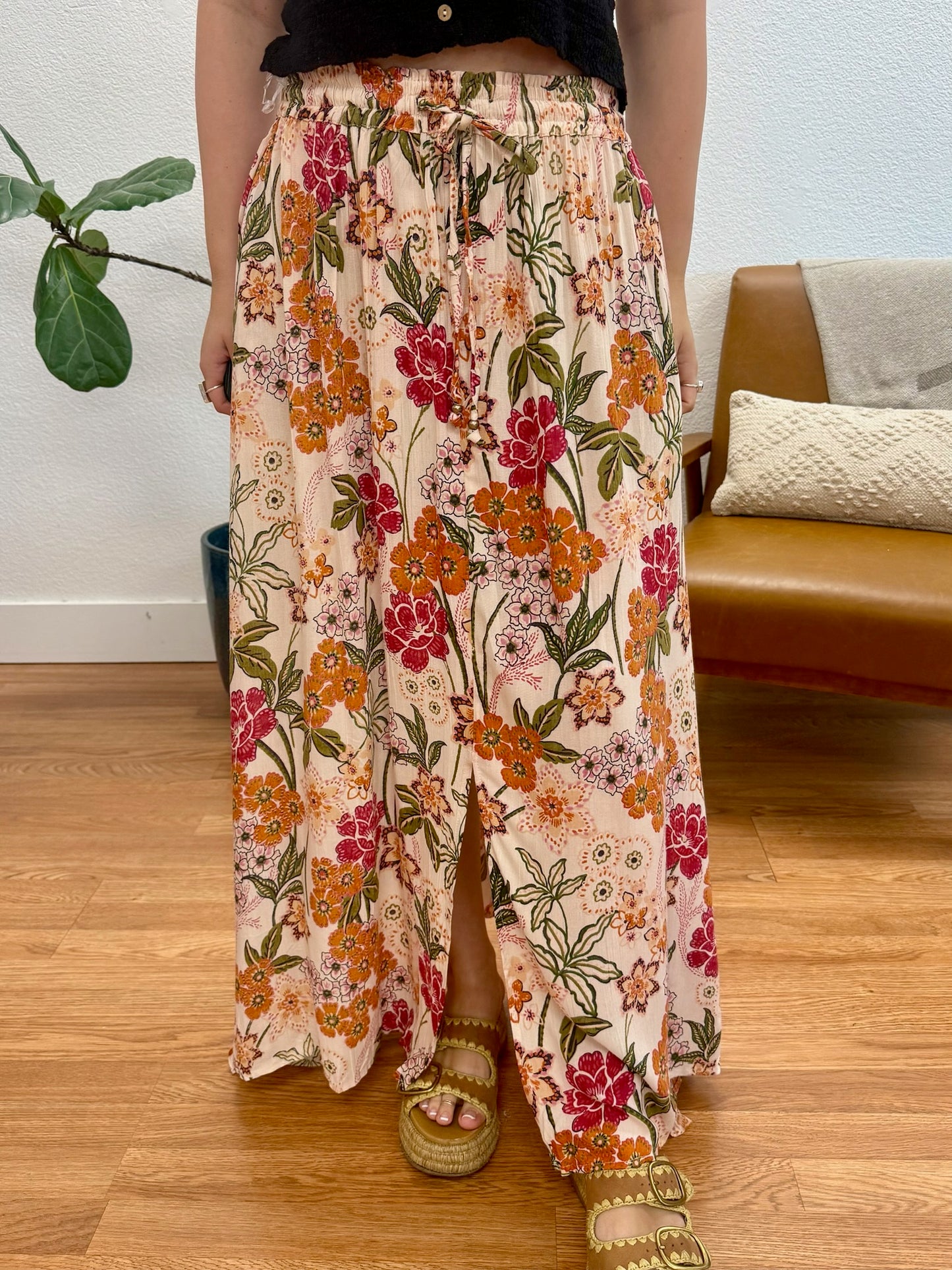 Birch Printed A Line Maxi Skirt
