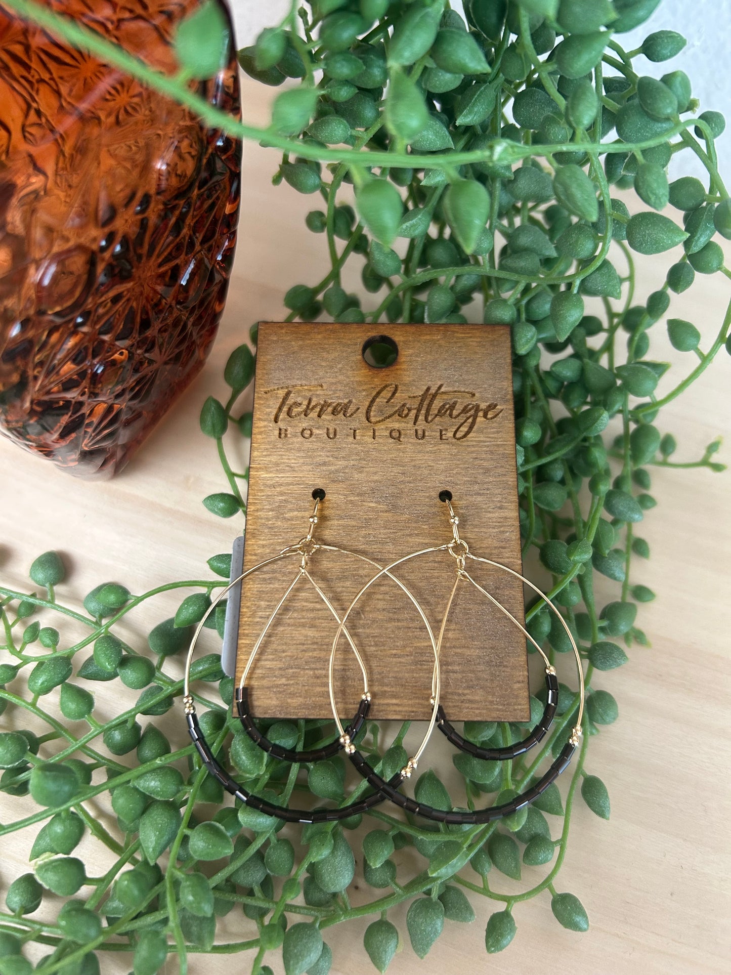 Glass Beaded Hoop And Tear Layered Dangle Earrings