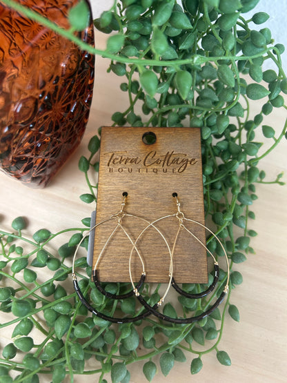Glass Beaded Hoop And Tear Layered Dangle Earrings