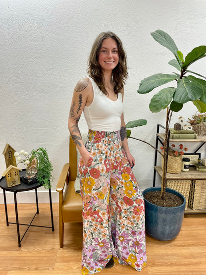 Lavender Bold Floral Flare Pants - Terra Cottage