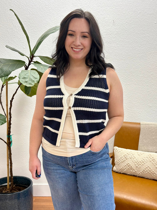 Navy Stripe Split Hem Vest