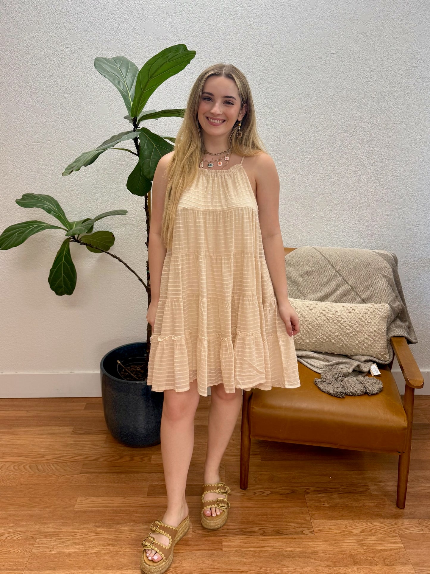 Cream Tiered Tunic Mini Dress