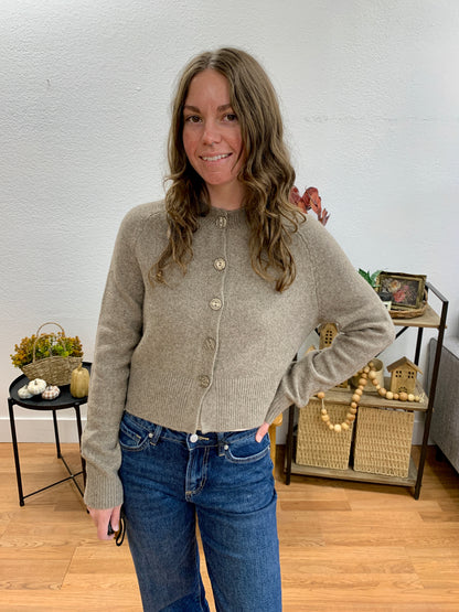 Taupe Round Neck Cardigan