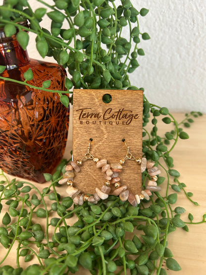 Stone Chip Beaded Hoop Dangle Earrings