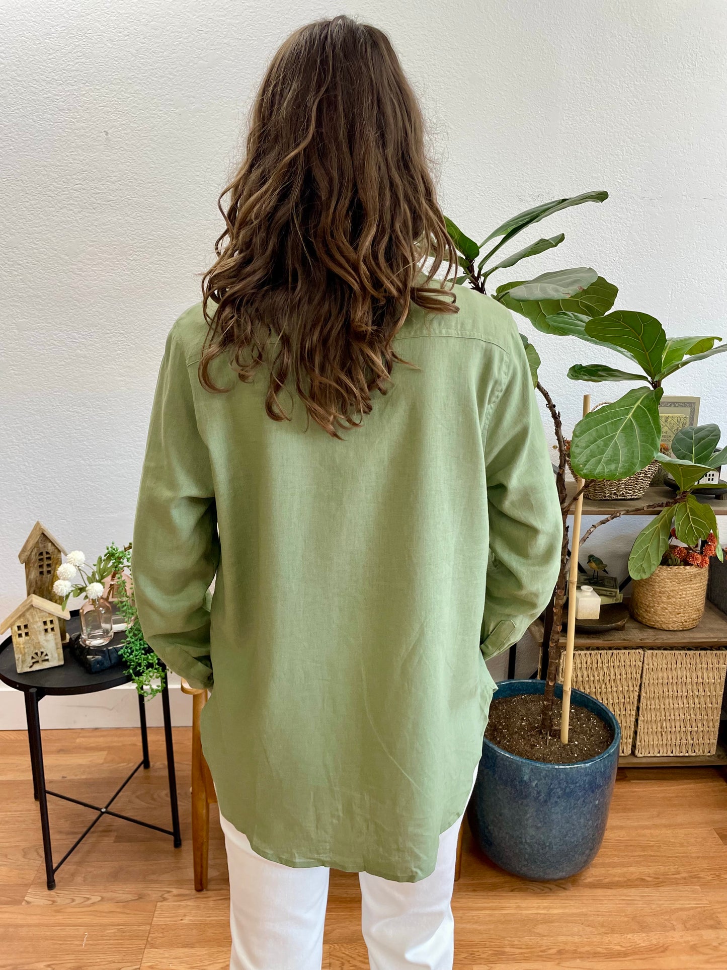 Olive Linen Button Up Blouse