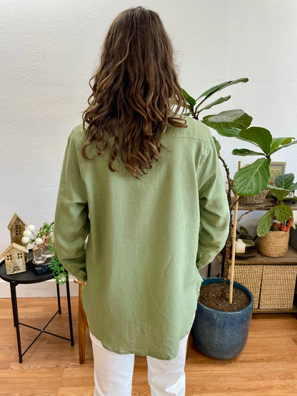 Olive Linen Button Up Blouse