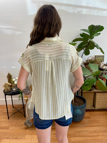 Olive Striped Lightweight Button Down