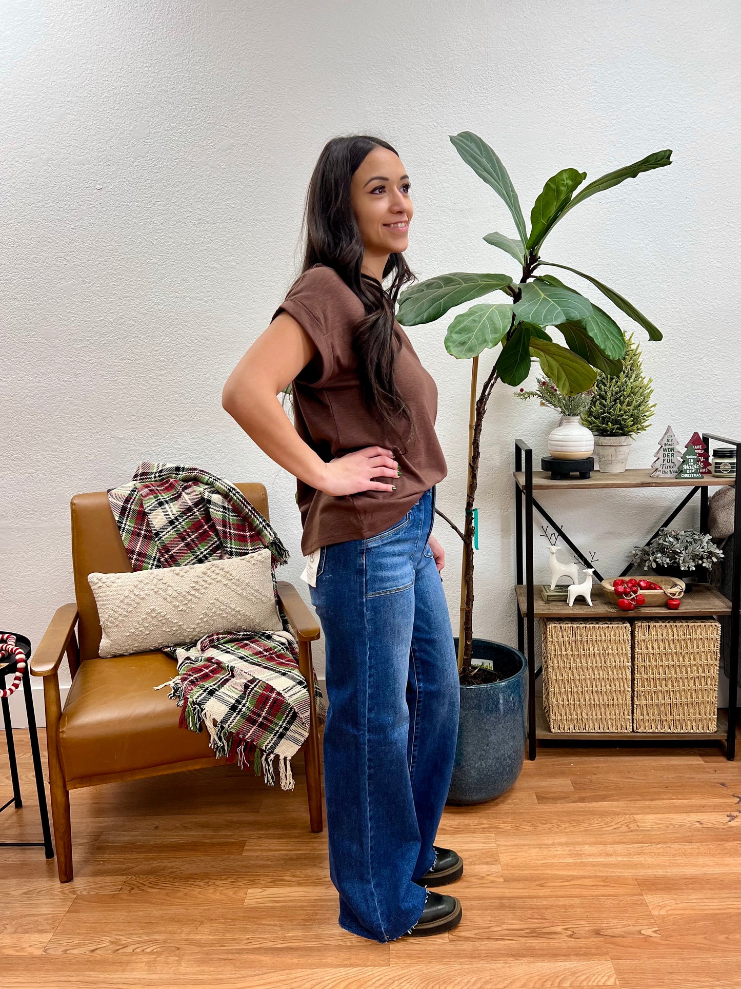 RISEN Wide Leg Jeans With Front Patch Pocket