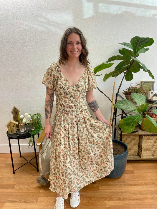 Cream Floral Wrap Dress