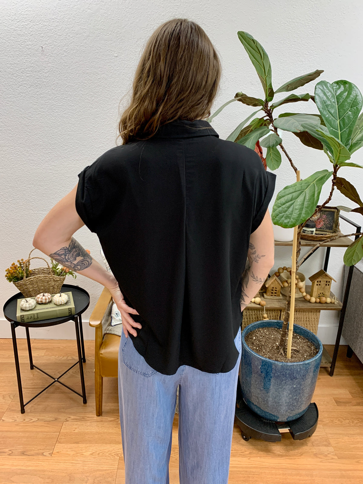Black Dolman Button Up Blouse