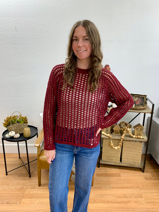 Burgundy Crochet Pullover