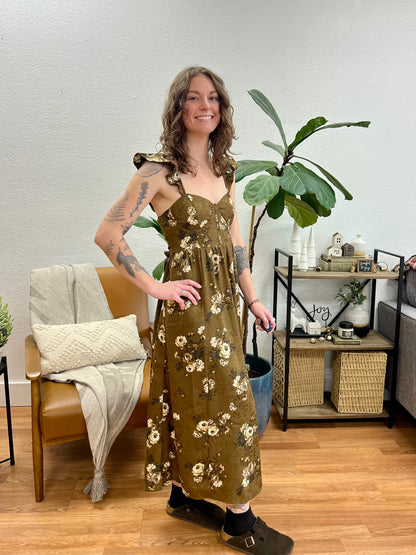 Brown Floral Midi Dress