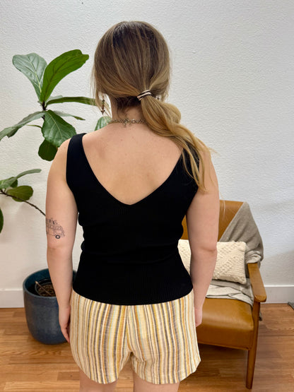 Black V-Neck Ribbed Tank