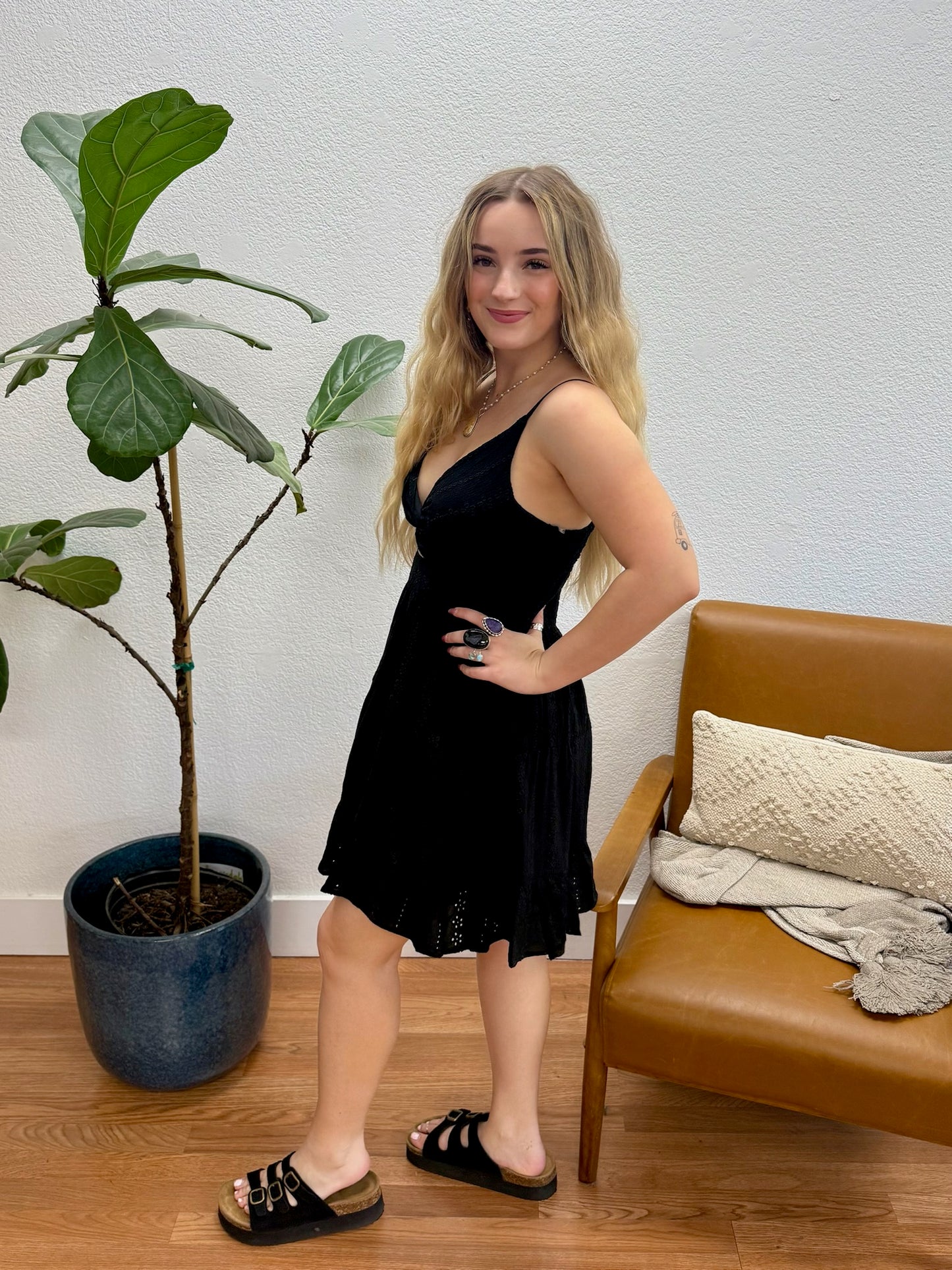 Black Eyelet Embroidered Twist Dress