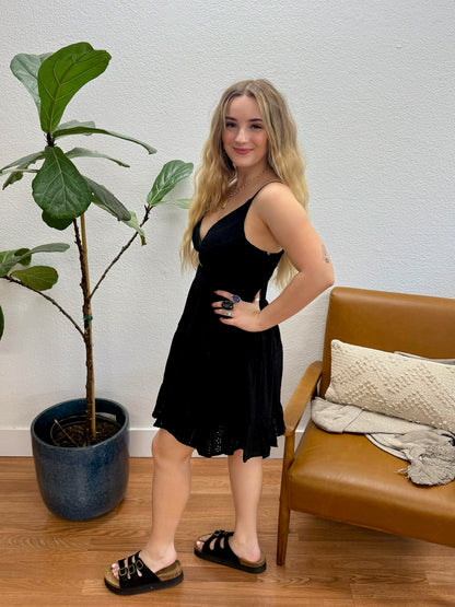 Black Eyelet Embroidered Twist Dress