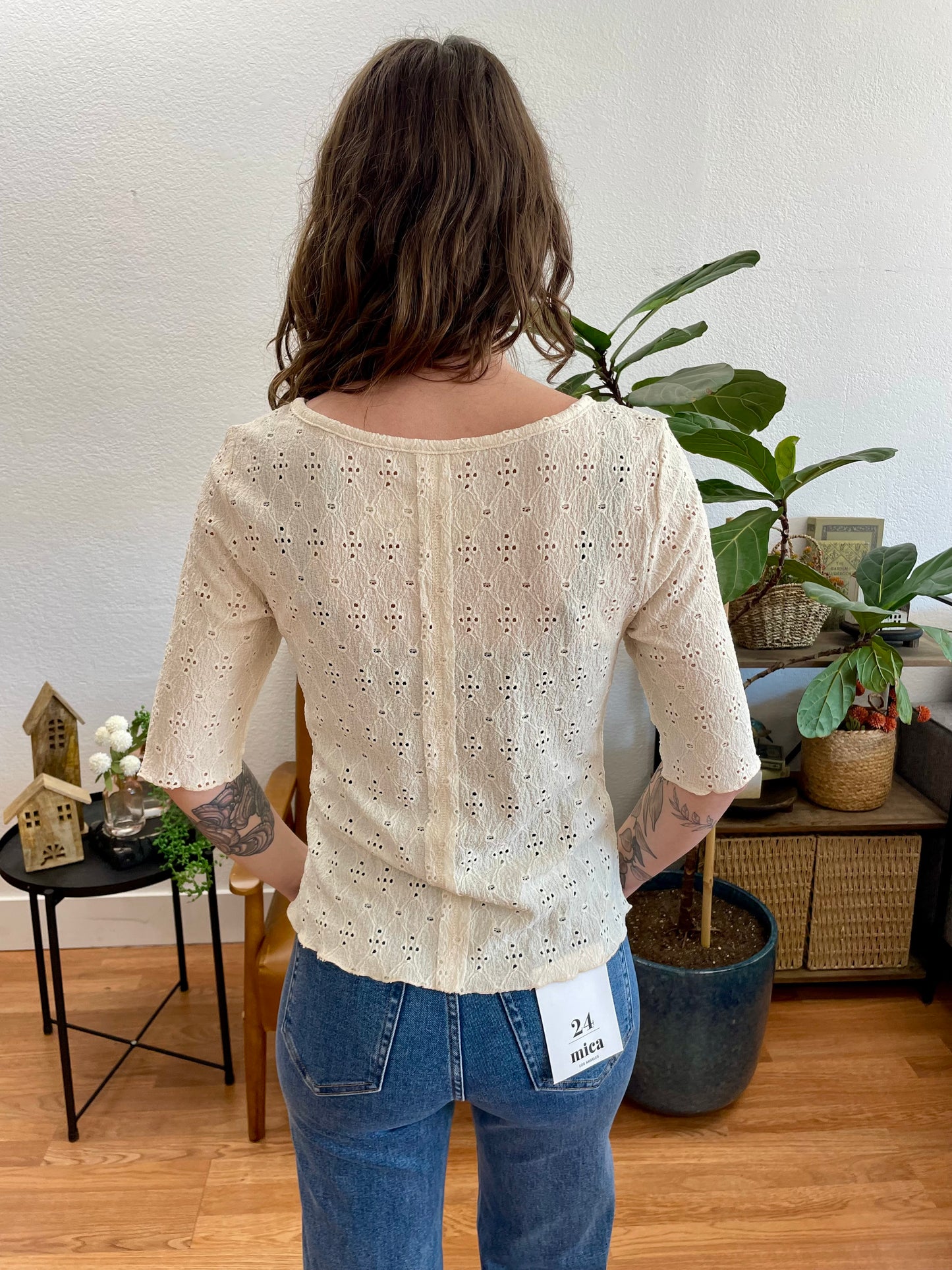 Ivory Boat Neck Lettuce Hem Top