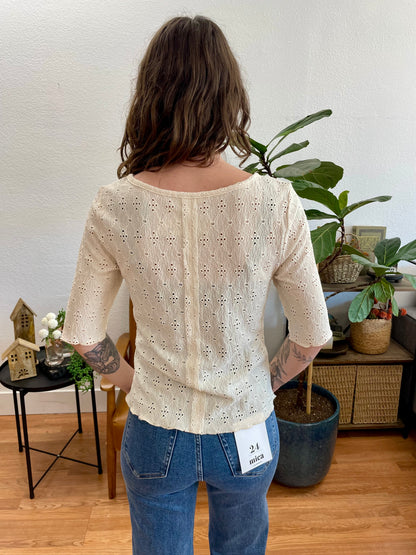 Ivory Boat Neck Lettuce Hem Top