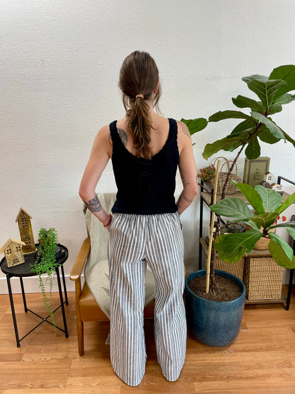 Navy Striped Smock Waist Pants