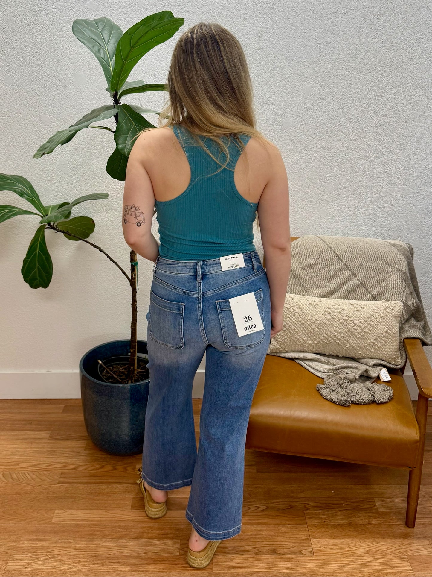Crew Blue High Rise Cropped Wide Leg Jeans