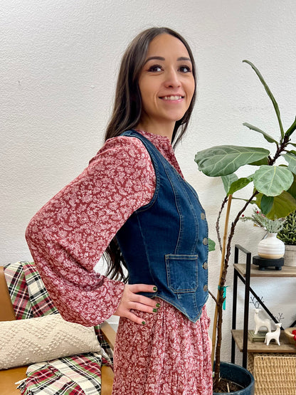 Button Front Denim Vest