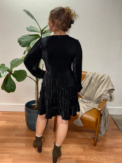 Black Textured Velvet Mini Dress