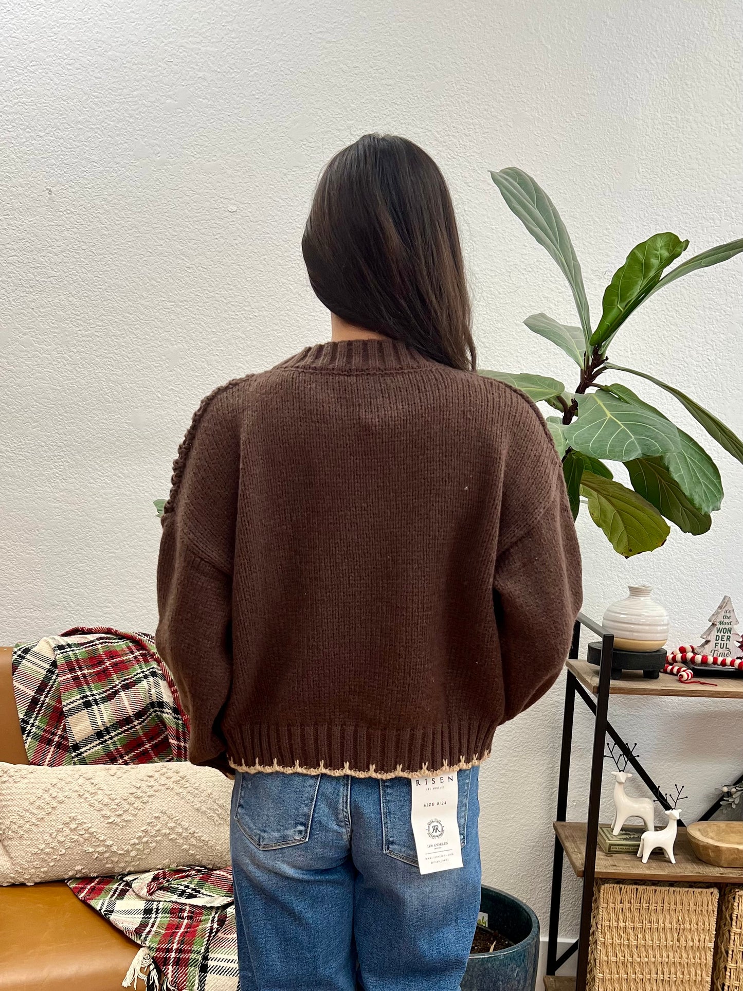 Brown Contrast Stitch Sweater