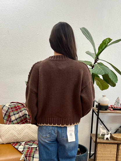 Brown Contrast Stitch Sweater